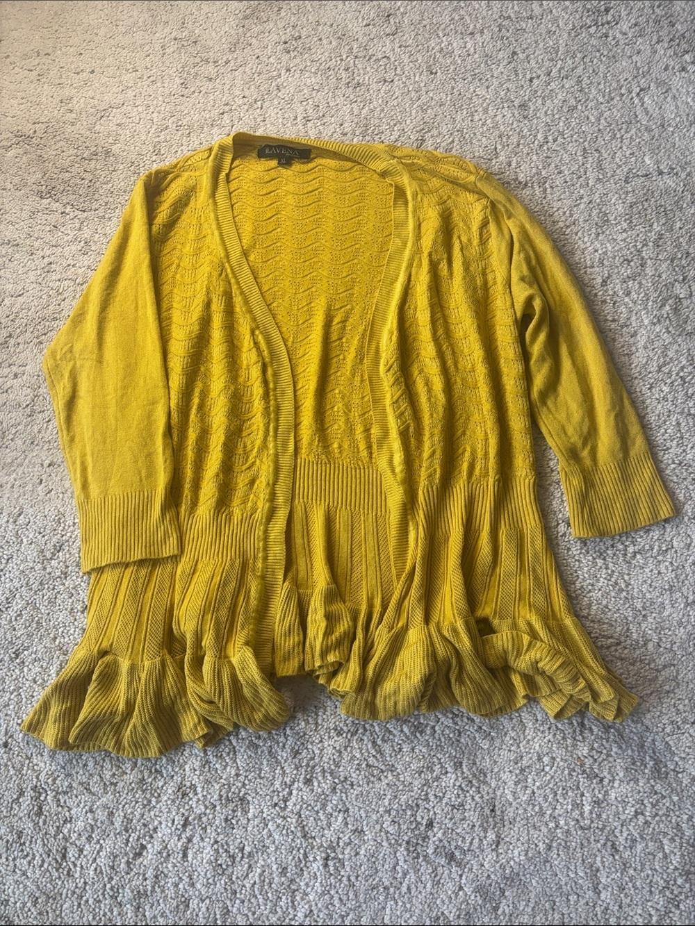 Lavena Fashion Women’s Mustard Open-Front Ruffle-Hem Cardigan Size XL